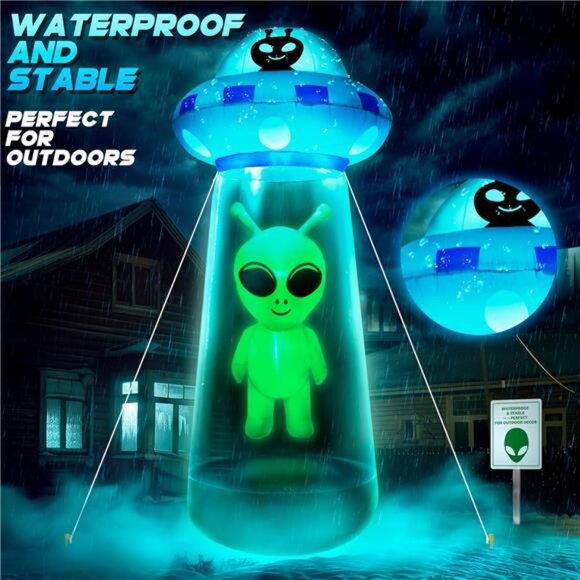 New 9.5Ft Towering Halloween Inflatables Decorations Outdoor UFO Alien, Huge - Picture 3 of 7